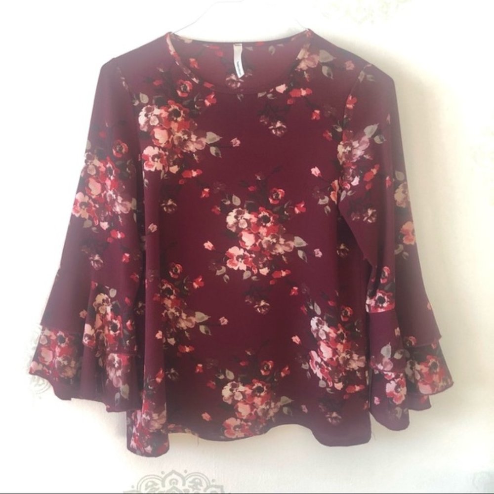 Wine Ruffle Blouse by Hamilton